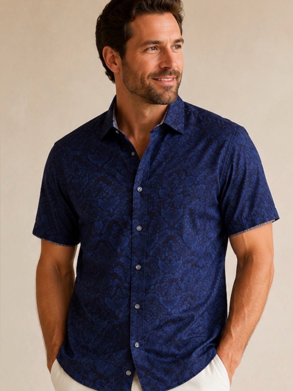 NWOT ROBERT GRAHAM MEN'S LOMITA SHORT SLEEVE SHIRT- BLUE-LARGE